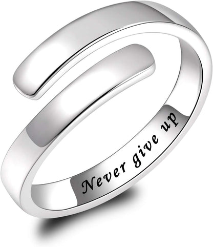BEILIN 925 Sterling Silver Inspirational Jewelry Rings Adjustable Ring Personality Encouragement Gift for Teens Women