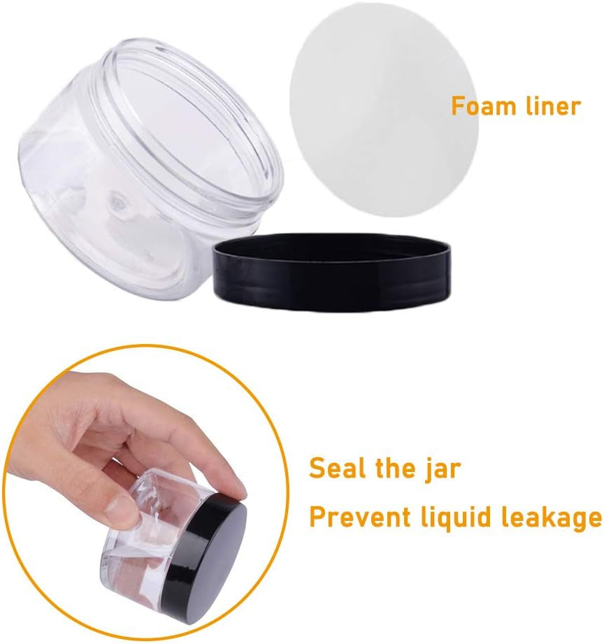 20 Pack 2 Oz Clear Plastic round Slime Containers,Empty Plastic Storage Jars with Black Lids,Refillable Storage Container for Slime,Cosmetic,Cream,Paint,Jewelry