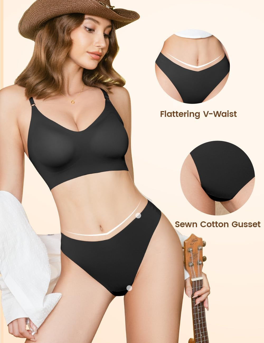 V-shaped waist seamless thong underwear front view