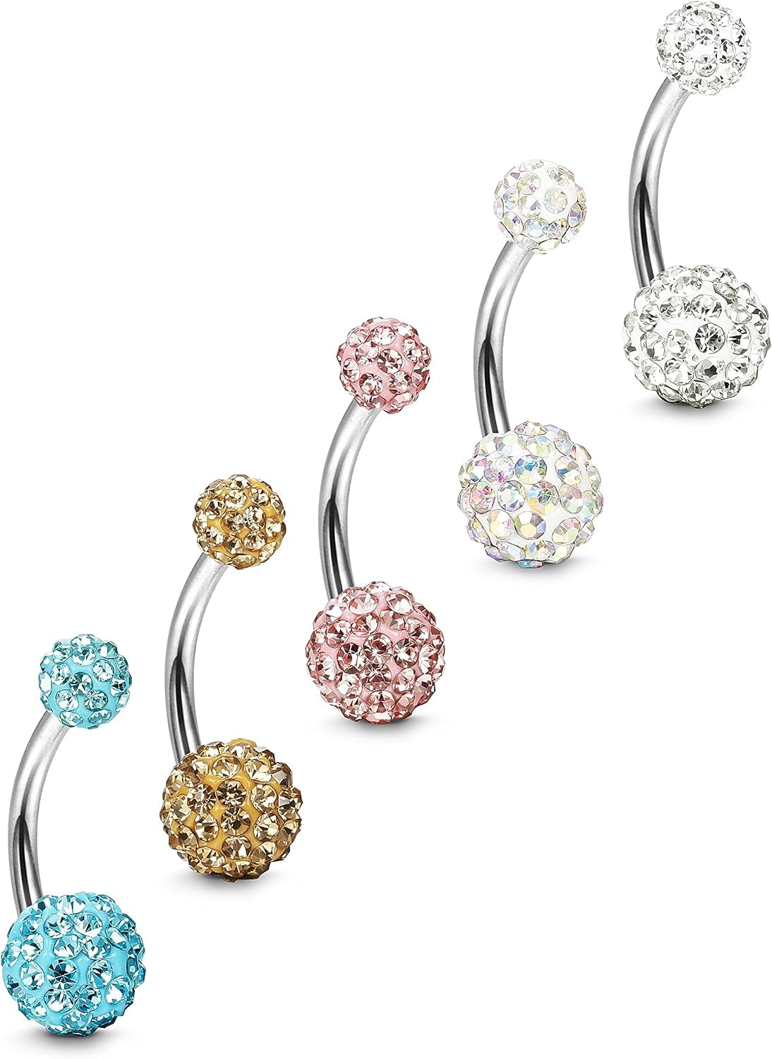 FIBO STEEL 5 Pcs 14G Stainless Steel Belly Button Rings Navel Barbell Body Jewelry Piercing