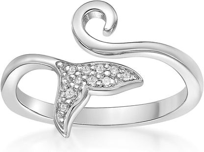 Lavari Jewelers 1/20 Carat Natural Diamond Dolphin Tail Open Toe Ring for Women I 925 Sterling Silver Toe Ring for Her (H-I, I2-I3, 0.04 Cttw) Hypoallergenic Mermaid Tail Adjustable Toe Band