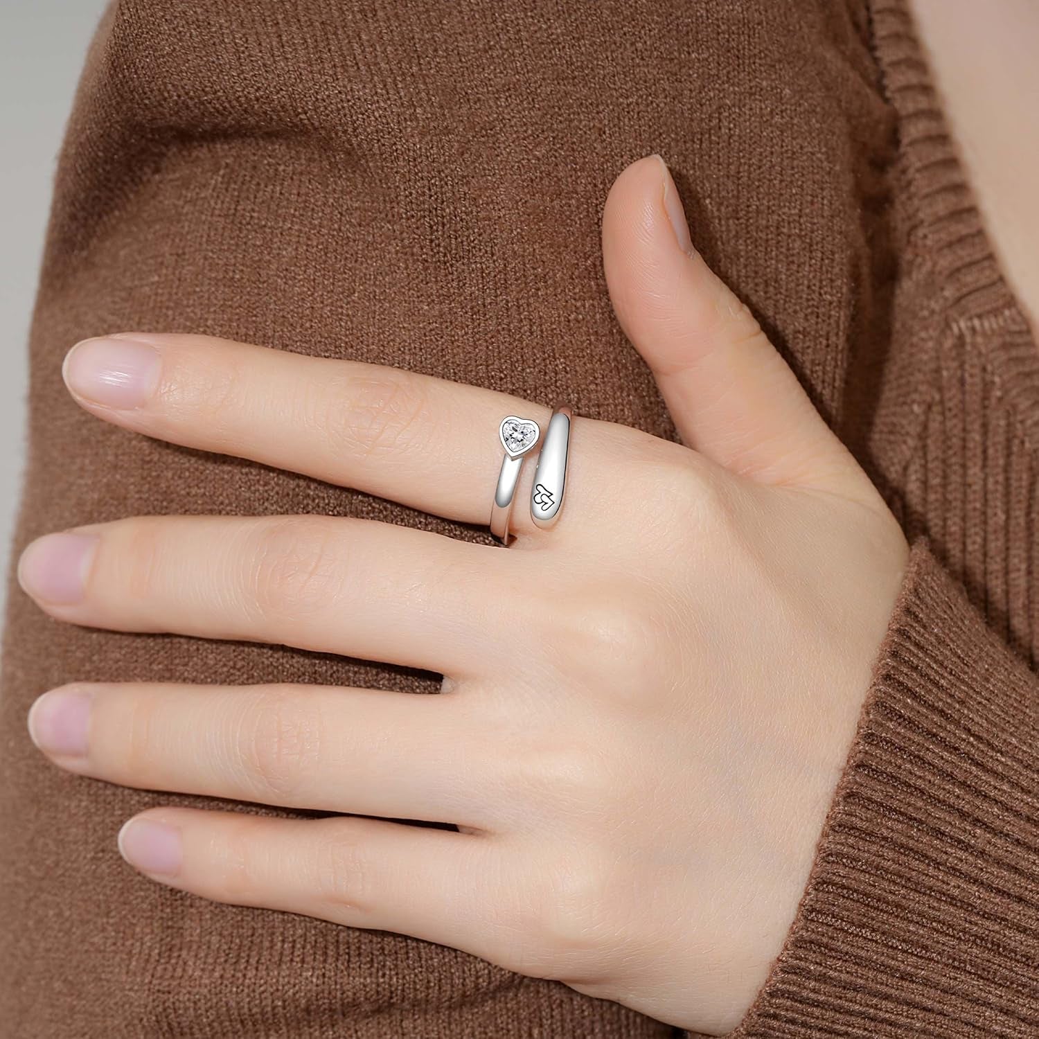 925 Sterling Silver Just Breathe Ring for Women Adjustable Heart Ring Personality Inspirational Jewelry Gifts