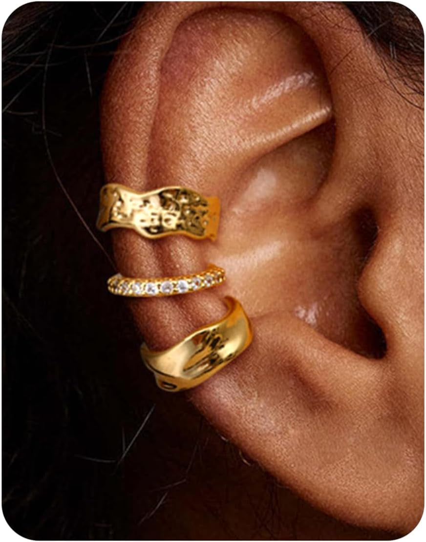 9 Pcs 14K Gold/Silver Plated Ear Cuff Non Piercing Earrings for Women Men - Ear Cuffs Earring Non Pierced Ears Adjustable Clip on Trendy Fake Cartilage Conch Helix Jewelry Set with 5A CZ