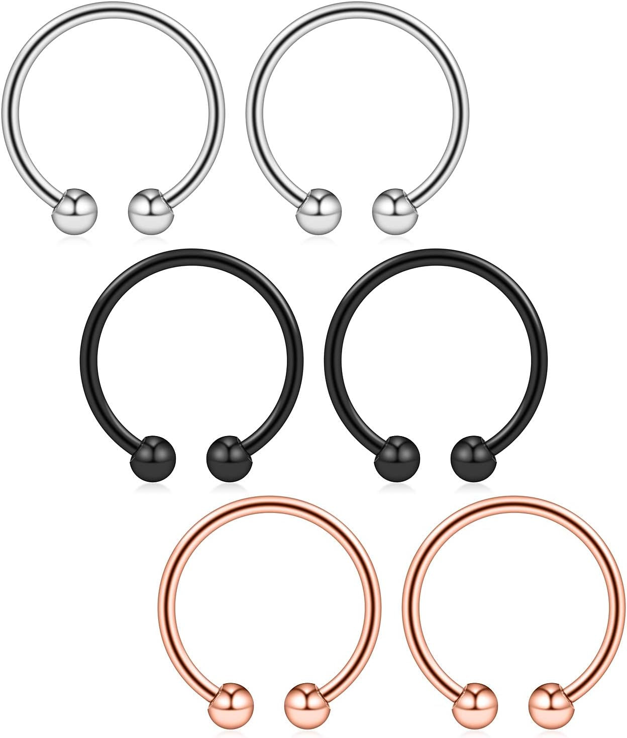 Ruifan 316L Surgical Steel Non-Piercing Fake Faux Clip on Septum Nose Hoop Ring Body Jewelry Piercing Unisex 20 Gauge 5/16"(8Mm) 2-6PCS