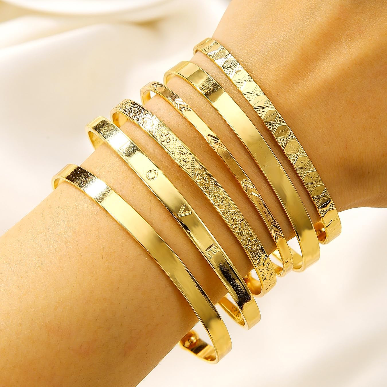 Multi-layer textured gold cuff bangles collection