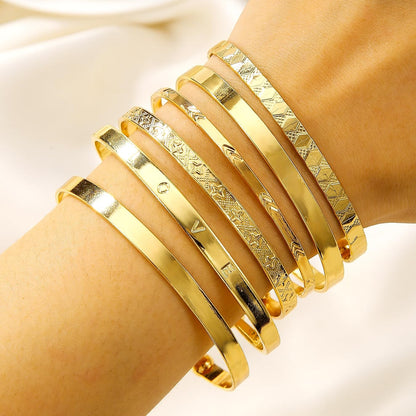 Multi-layer textured gold cuff bangles collection
