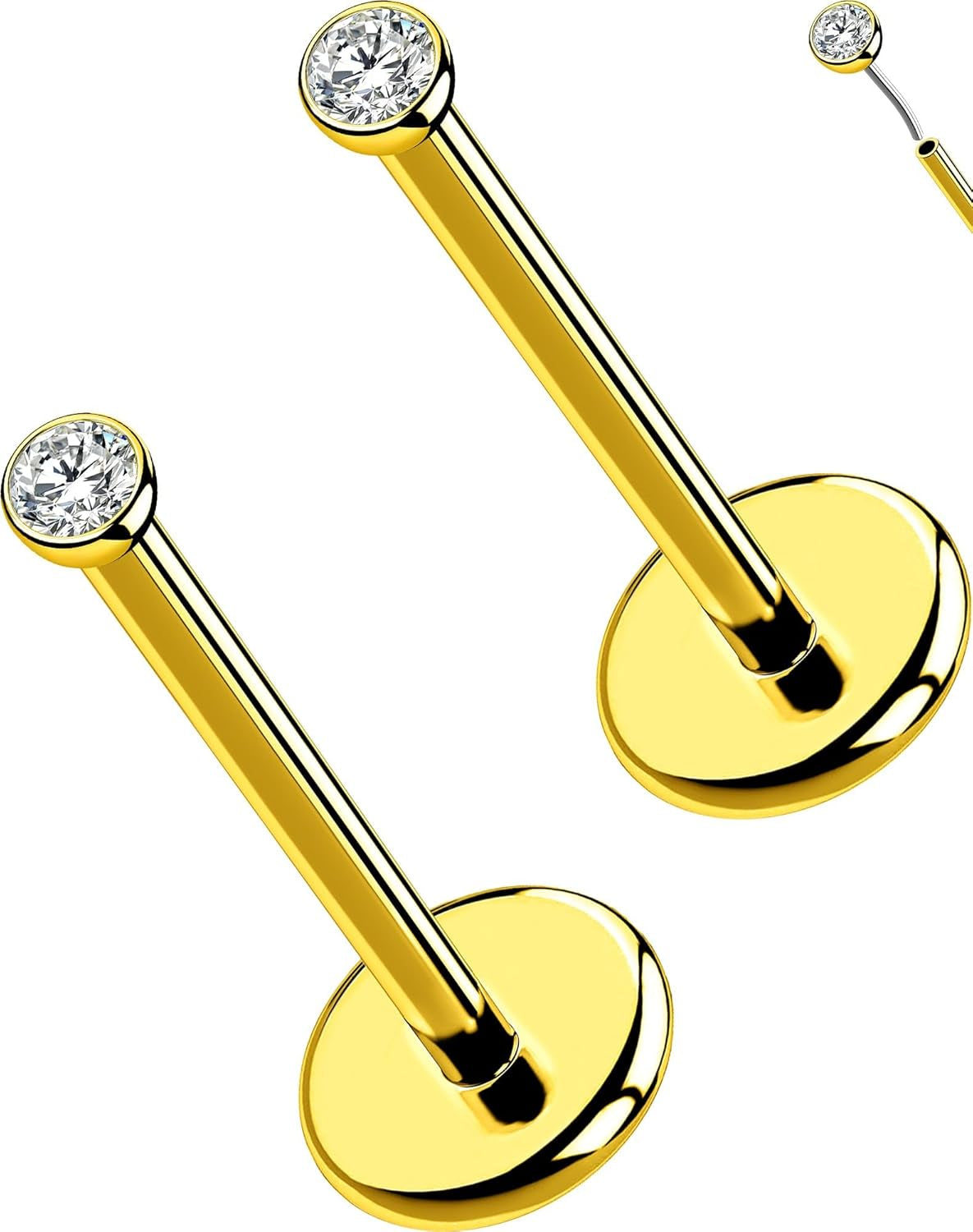 OUFER 2Pcs 20G/18G/16G G23 Titanium Threadless Nose Stud Earrings Flat Back Tiny CZ Small Nose Helix Cartilage Tragus Conch Labret Medusa Monroe Piercing Jewelry for Women Men