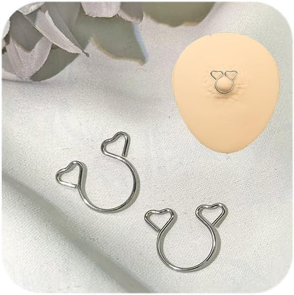 Longita 1Pair Non Piercing Nipple Jewelry Fake Nipple Rings Adjustable Cute Silver Heart Non-Piercing Faux Body Jewelry for Women Men Comfortable Valentine'S Day