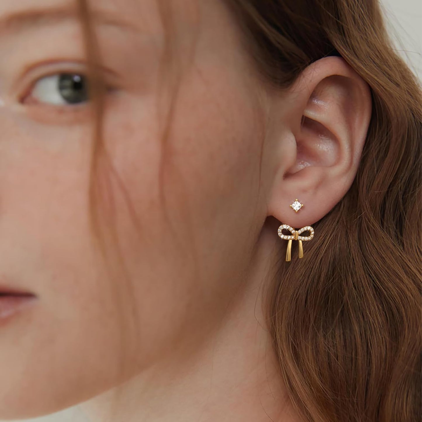 Risamil 14K Gold Plated/Silver Earrings for Women Trendy, Dainty Bow Earrings for Women Cute Pearl Huggie Earring Hoops Twist Rope Bow Stud Pearl Dangle Cubic Zirconia Earrings Jewelry Gifts