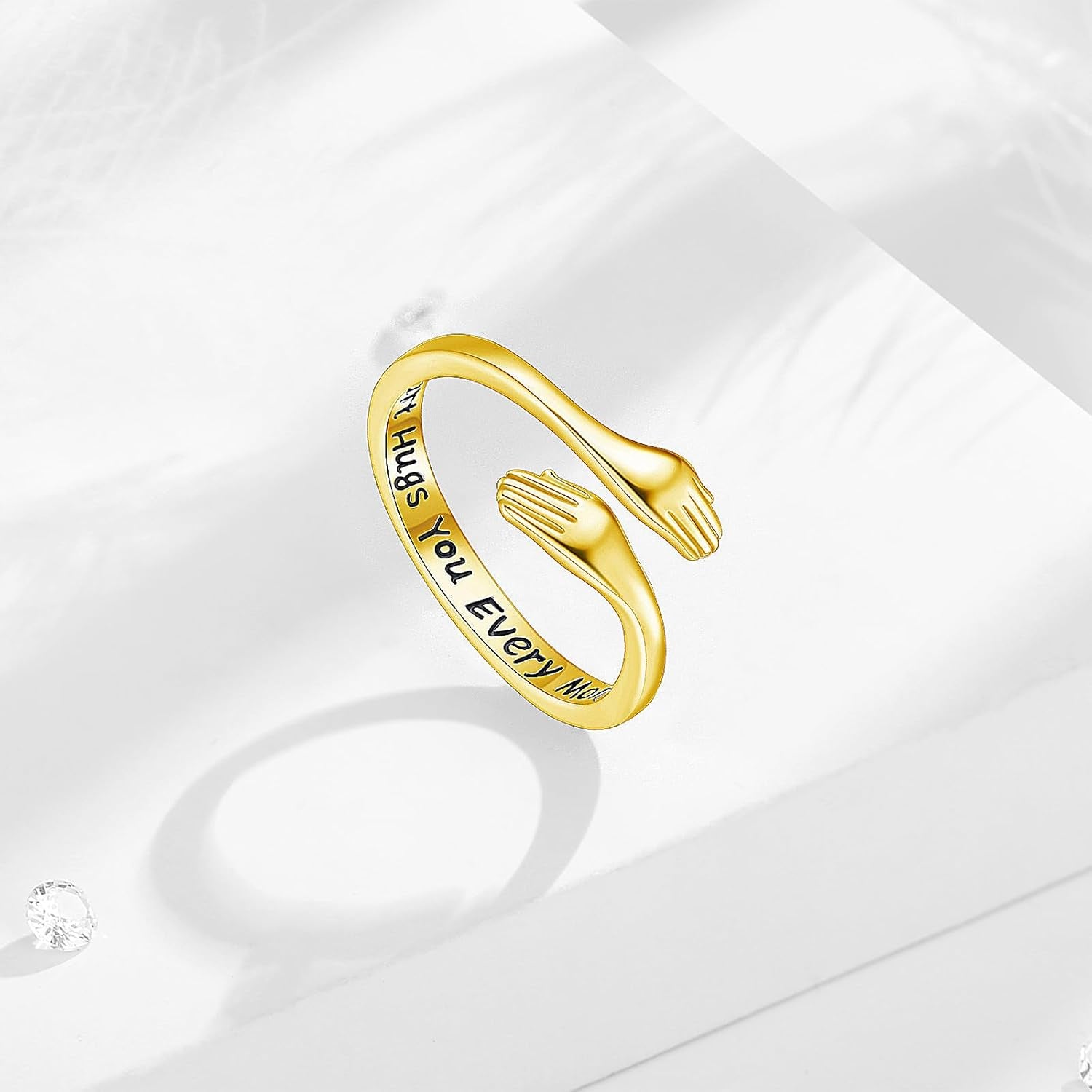 INFUSEU Gold Hug Rings for Women Granddaughter Teen Girls Cute Sterling Silver Adjustable Ring Love Gifts for Her Girlfriend Mom Wife Best Friend