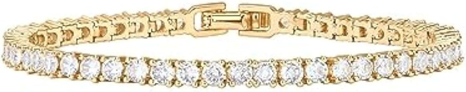 PAVOI 14K Gold Plated 3Mm Cubic Zirconia Classic Tennis Bracelet | Gold Bracelets for Women | Size 6.5-7.5 Inch
