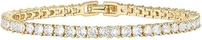 PAVOI 14K Gold Plated 3Mm Cubic Zirconia Classic Tennis Bracelet | Gold Bracelets for Women | Size 6.5-7.5 Inch