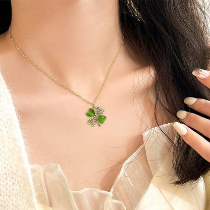 Jean Beau Lucky Clover Necklaces for Women Teen Cute Gold Four Leaf Clover Pendant Necklace Dainty Chain Choker Prom Wedding Accessories Jewelry Gift