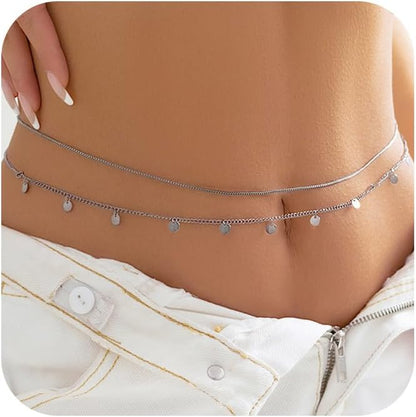 MODRSA Body Chain Belly Chain Silver Gold Waist Chain Body Chain Jewelry for Women Body Jewelry for Women Waist Chains Belly Chains for Women Chain Bra Lingerie