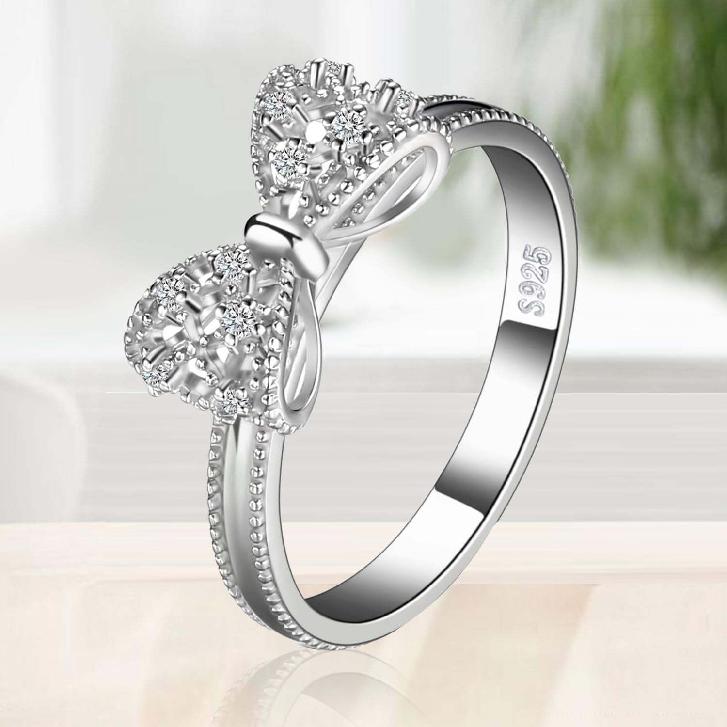 Cubic zirconia promise rings with infinity love knot design
