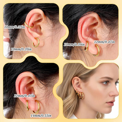 10PCS Clip on Earrings, Non Piercing Fake Earring Stainless Steel Clip on Hoop Earrings for Women Men 8Mm 10Mm 12Mm 14Mm 16Mm