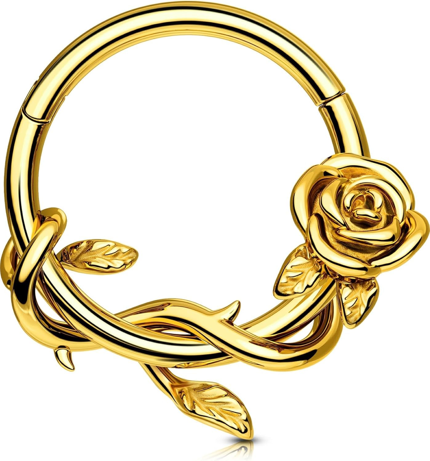 OUFER Flower 16G Gold Septum Rings, 316L Surgical Steel Septum Jewelry, Hinged Clicker Daith Piercing Jewelry, Daith Cartilage Helix Tragus Earring Hoop for Women