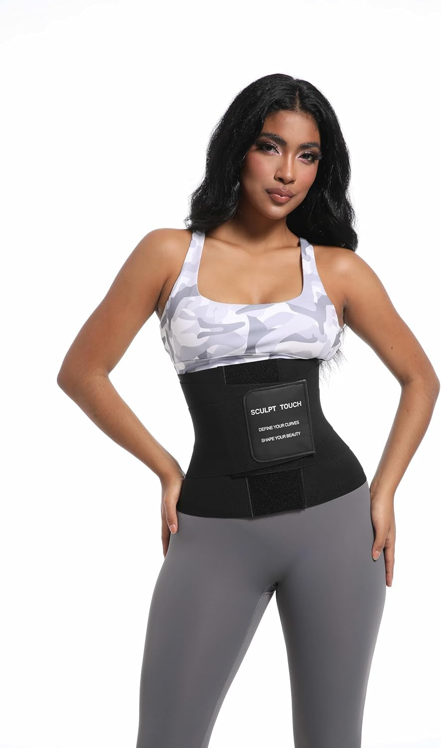 SCULPT TOUCH black waist trainer corset front view with tummy control