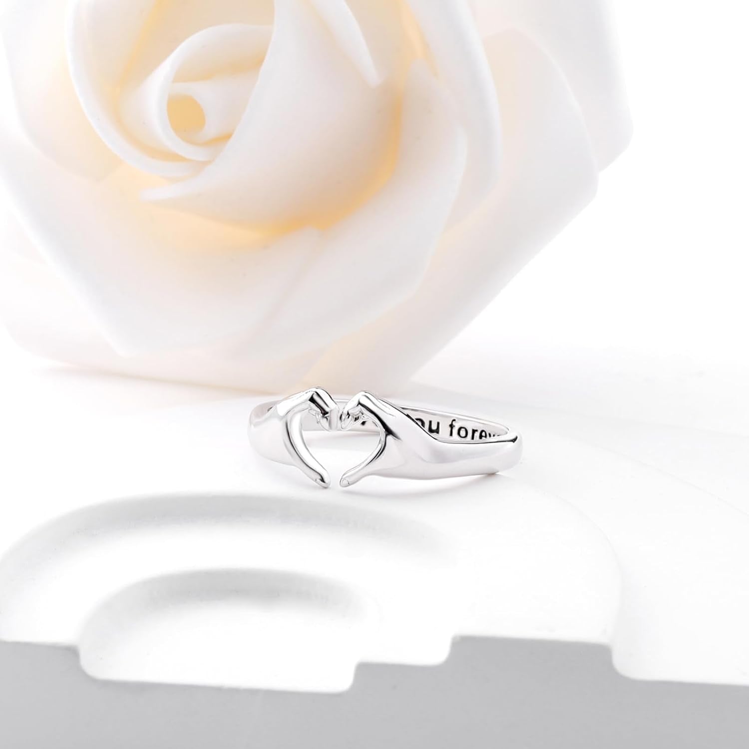 Adjustable sterling silver heart gesture ring for love friendship