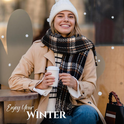 Winter Scarf for Women, Fashion Plaid Blanket Scarves with Fringe, Long Soft Scarf Shawl Wraps