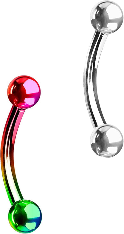 Forbidden Body Jewelry Surgical Steel Petite Belly Button Rings Curved Navel Barbell Set 14G 5/16 Inch 3Mm End Balls