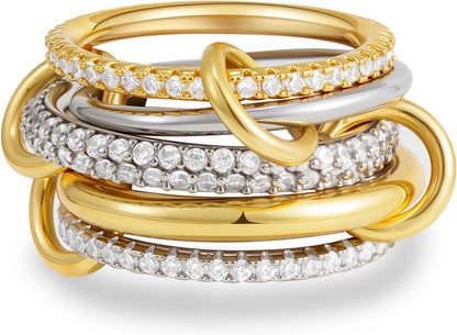 Gold stackable rings for women displayed on model hand