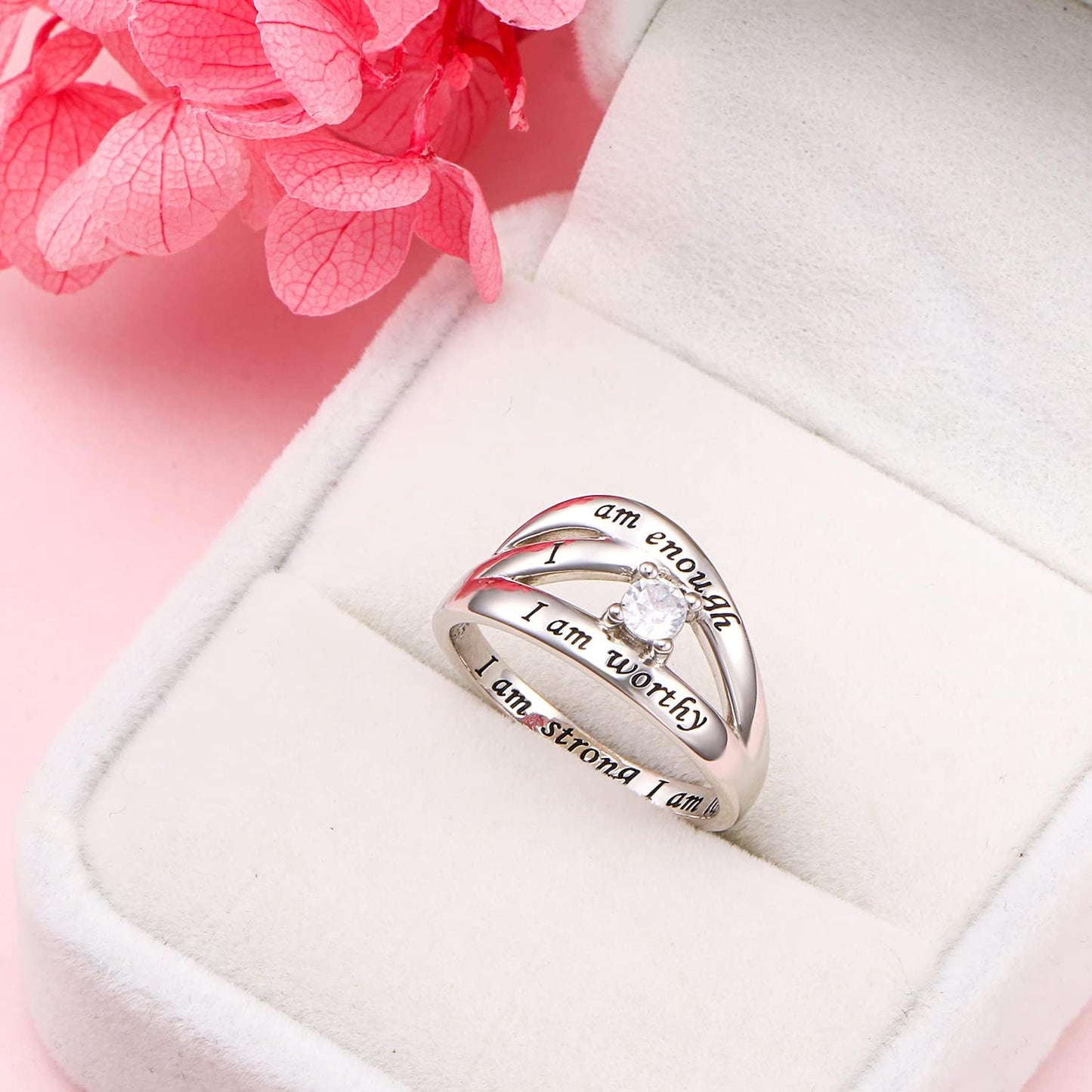 DAOCHONG 925 Sterling Silver I Am Enough I Am Worthy I Am Strong I Am Loved Ring for Women