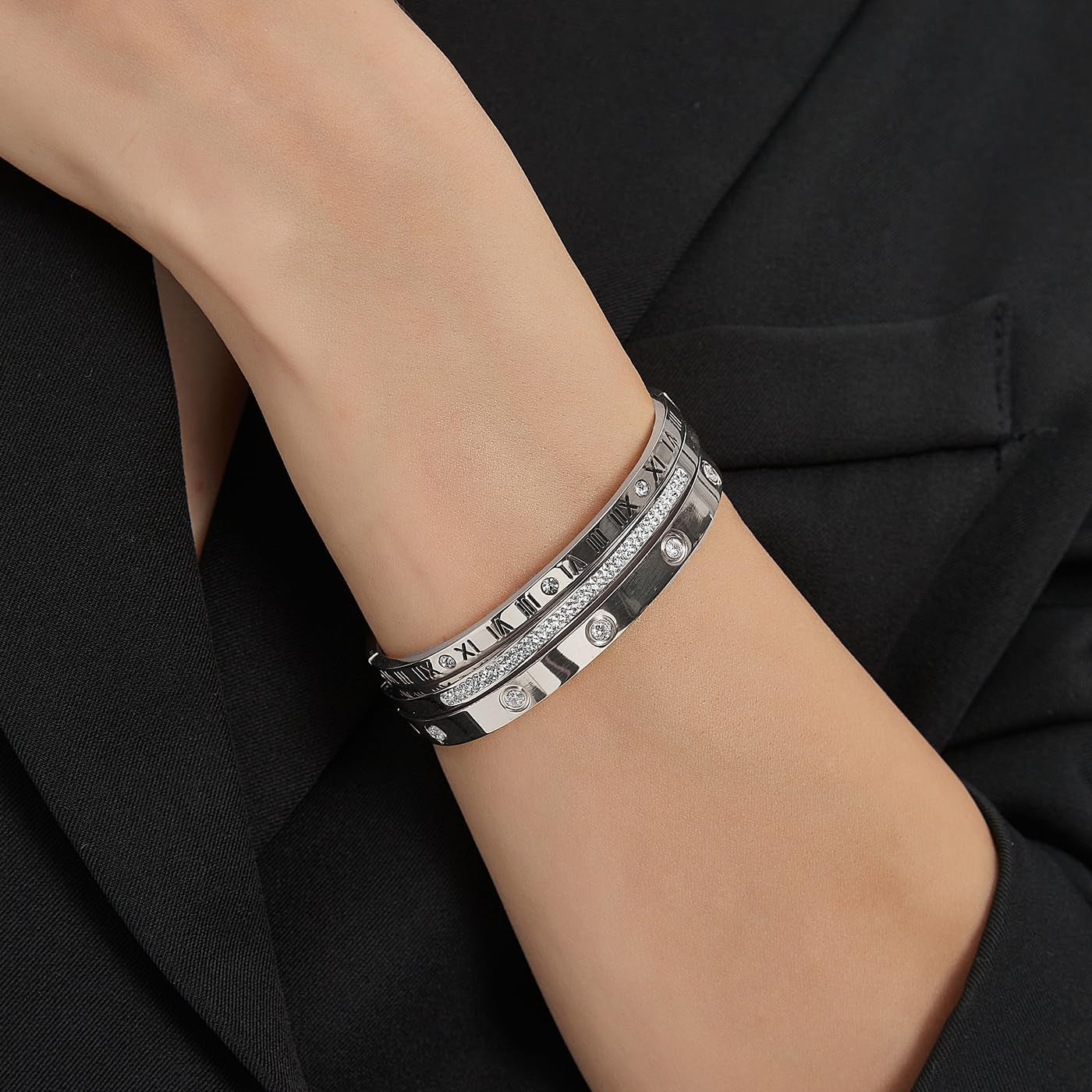 14K Gold Plated Bracelet Set for Women Love Friendship Bangle with Cubic Zirconia Stones Stainless Steel Bracelet Best Gifts for Women