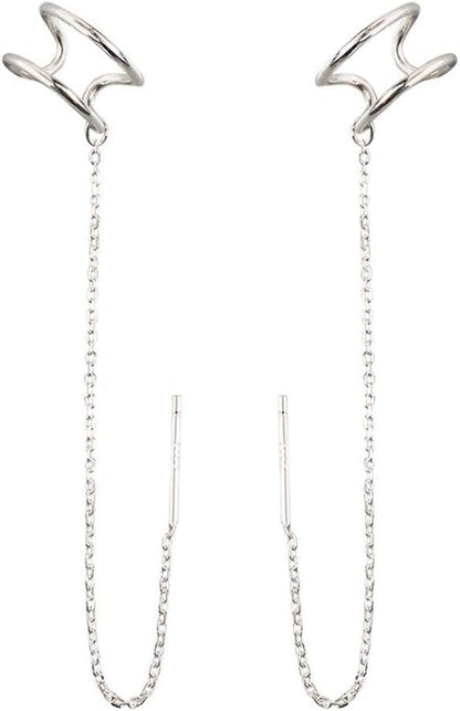 SLUYNZ 925 Sterling Silver Cuff Earrings Threader Chain for Women Crawler Earrings Wrap Earrings