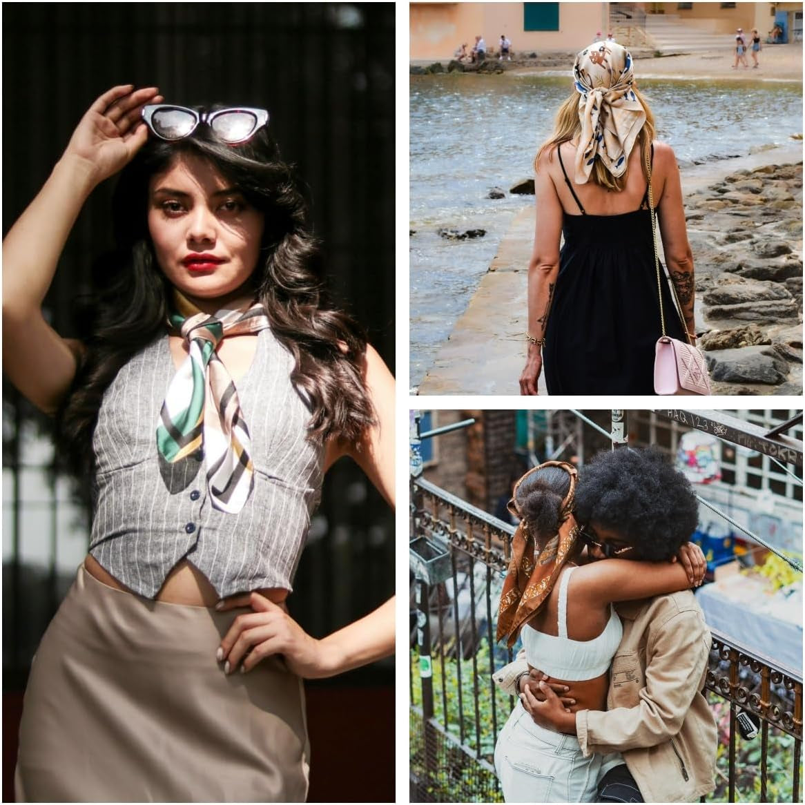 Hexchasty Head Hair Scarf Satin Silk Feeling Scarves for Women Lightweight Fashion Bag Purse Scarf for Handbags Accessories