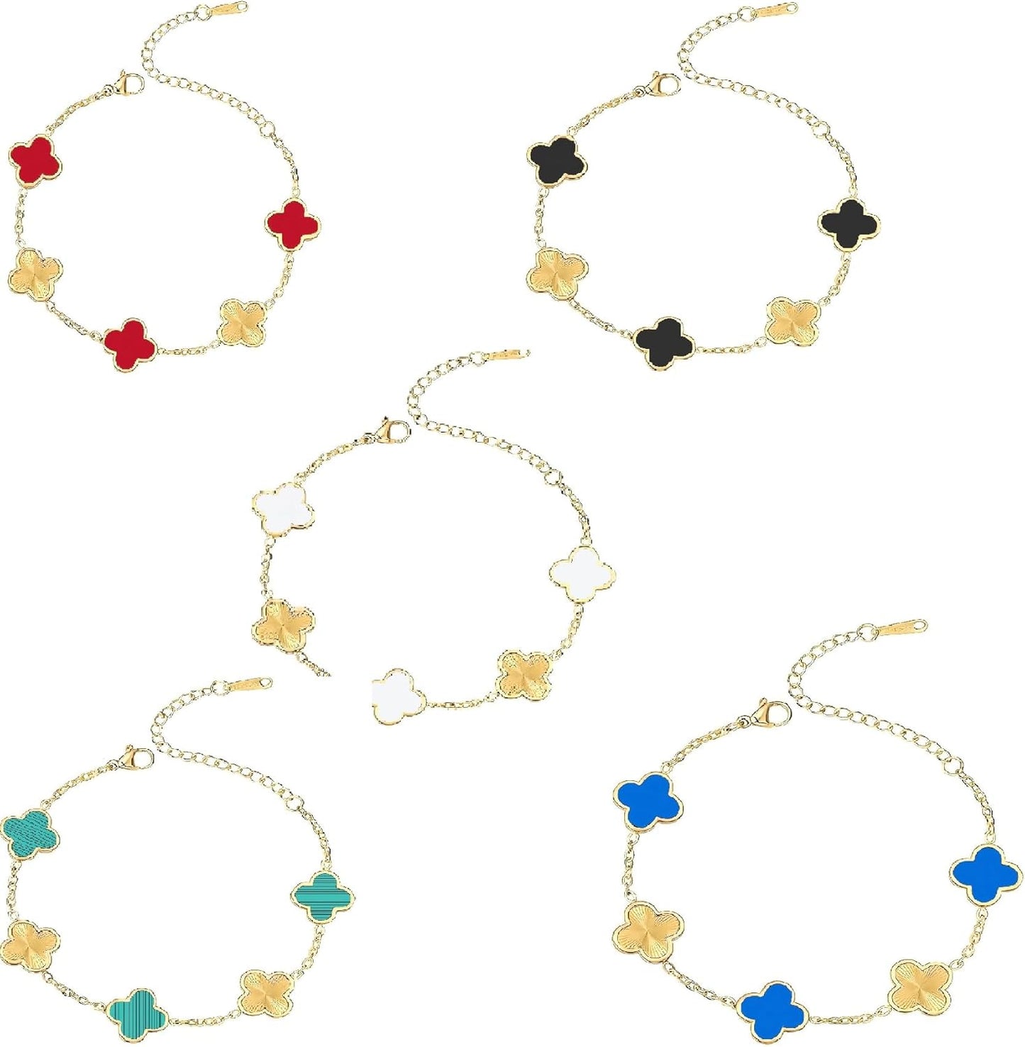 18K Gold-Plated Mother of Pearl Enamel, Adjustable Clover Lucky Bracelet for Women