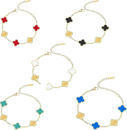 18K Gold-Plated Mother of Pearl Enamel, Adjustable Clover Lucky Bracelet for Women