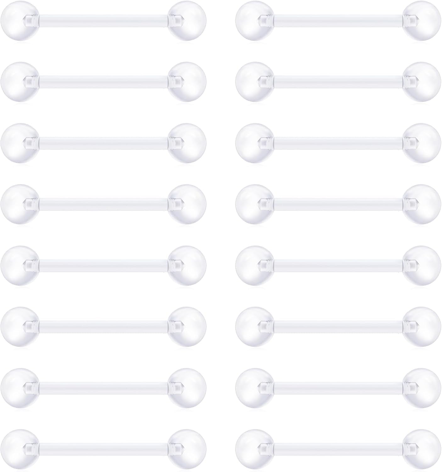 VCMART 14G Plastic Tongue Rings Plastic Nipple Rings for Surgery Clear Tongue Ring Nipple Piercings Glow in Dark Flexible Acrylic Straight Barbell Piercing Retainer for Work Sports 12/14/16/18MM