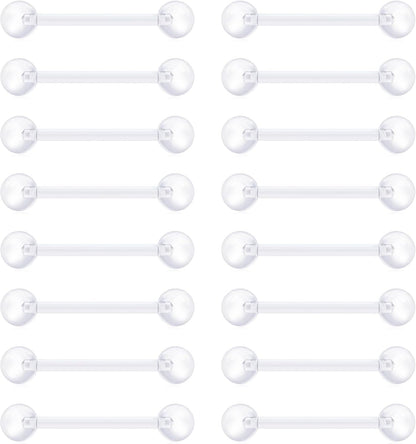 VCMART 14G Plastic Tongue Rings Plastic Nipple Rings for Surgery Clear Tongue Ring Nipple Piercings Glow in Dark Flexible Acrylic Straight Barbell Piercing Retainer for Work Sports 12/14/16/18MM