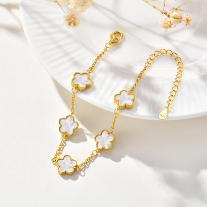 925 Sterling Silver Four Leaf Clover Bracelet for Women - 14K Gold Plated Flower Four Leaf Women'S Lucky Bracelet Adjustable Link Chain Bracelets Charm Trendy Design Dainty Jewelry Gifts for Women