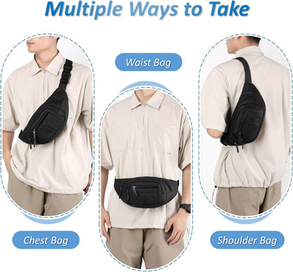 Close-up of four zipper pockets on women's fanny pack showing organization