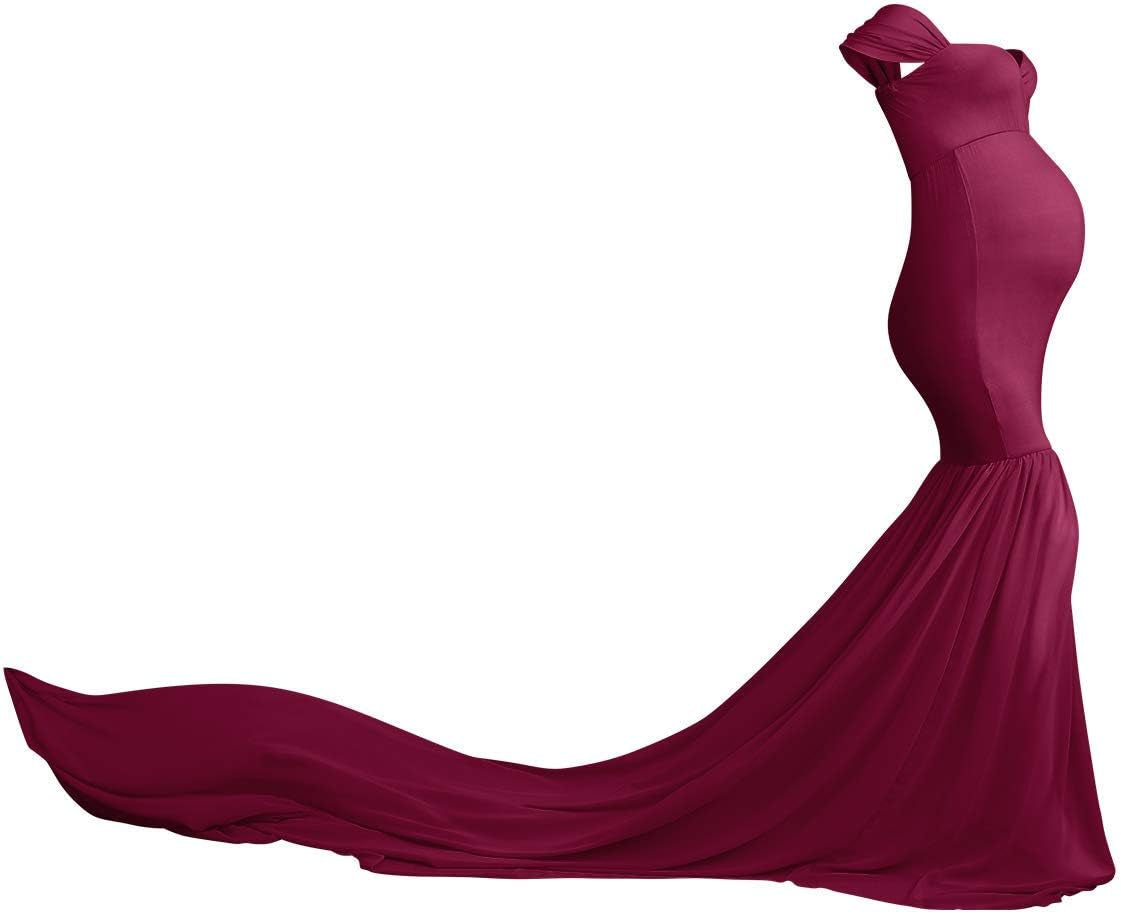 Women Maternity Dress for Photography Mermaid off Shoulder Slim Fitted Chiffon Gown Flowy Baby Shower Maxi Photo Props Dress