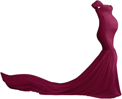 Women Maternity Dress for Photography Mermaid off Shoulder Slim Fitted Chiffon Gown Flowy Baby Shower Maxi Photo Props Dress