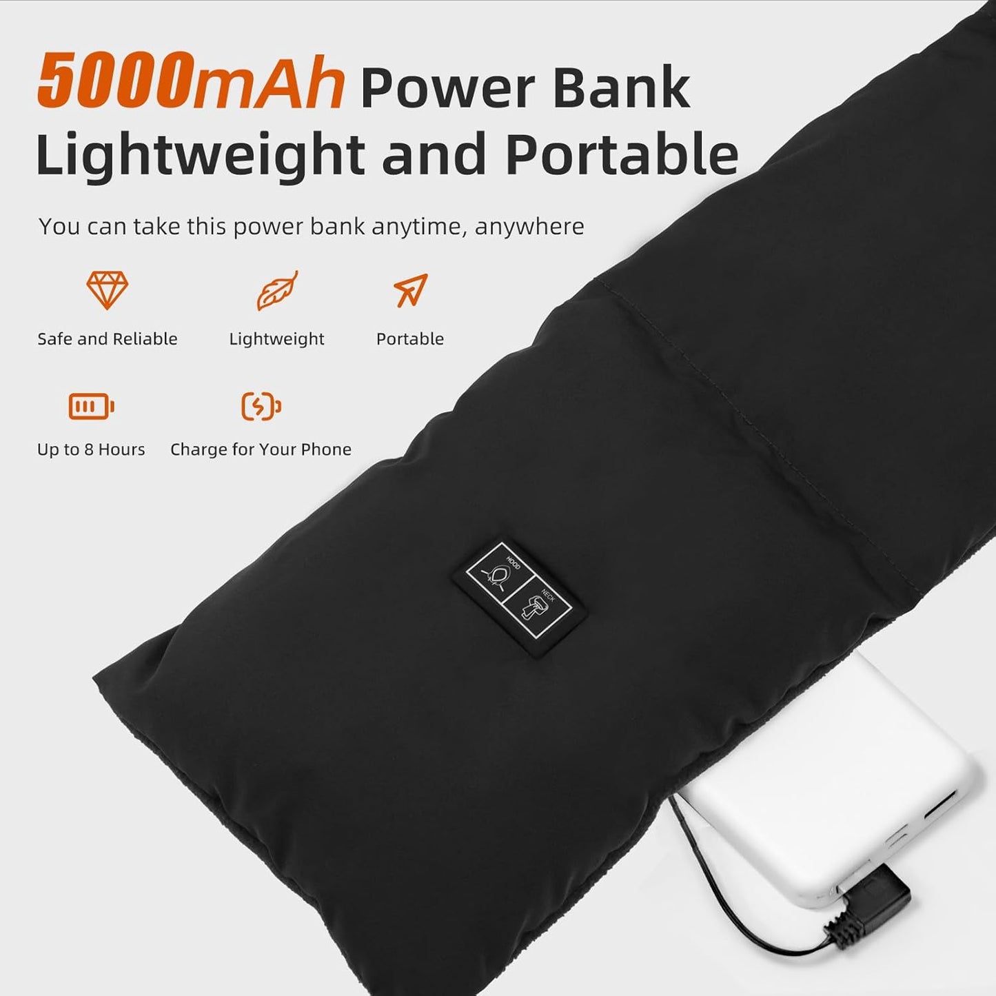 Heated Scarf Electric Heating Warmer with 5000Mah Rechargeable Battery for Women Men, Heating Pad with Hidden Hooded