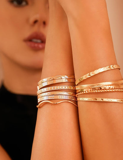 KISS WIFE Golden Bangles for Women, Adjustable Bangle Bracelets, Multi Layer Open Stackable Cuff Bracelet Set, Fashion Accessories Jewelry Gifts for Women