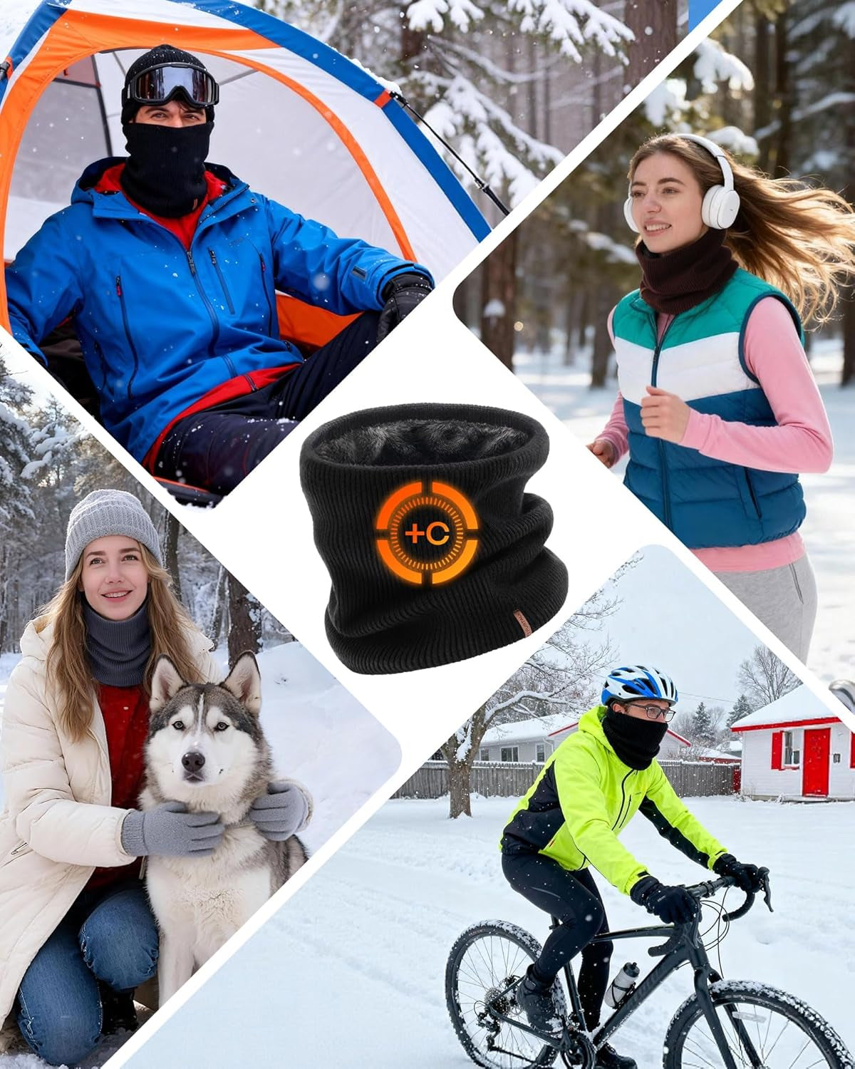 FURTALK Winter Neck Warmer Men Ski Neck Gaiter Scarf for Men Women Thick Warm Fleece Windproof Scarves