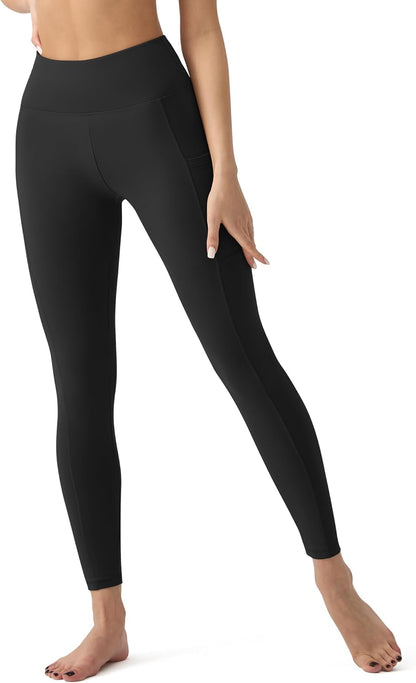 Tummy control leggings side view showing slimming fit on woman