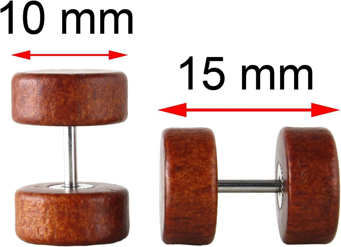 Jewelrieshop Fake Plugs Wood Stud Earrings Fake Gauge Natural Wood Cheater Plugs Faux Gauges Earrings for Men Women (8-10Mm, 17 Gauges)
