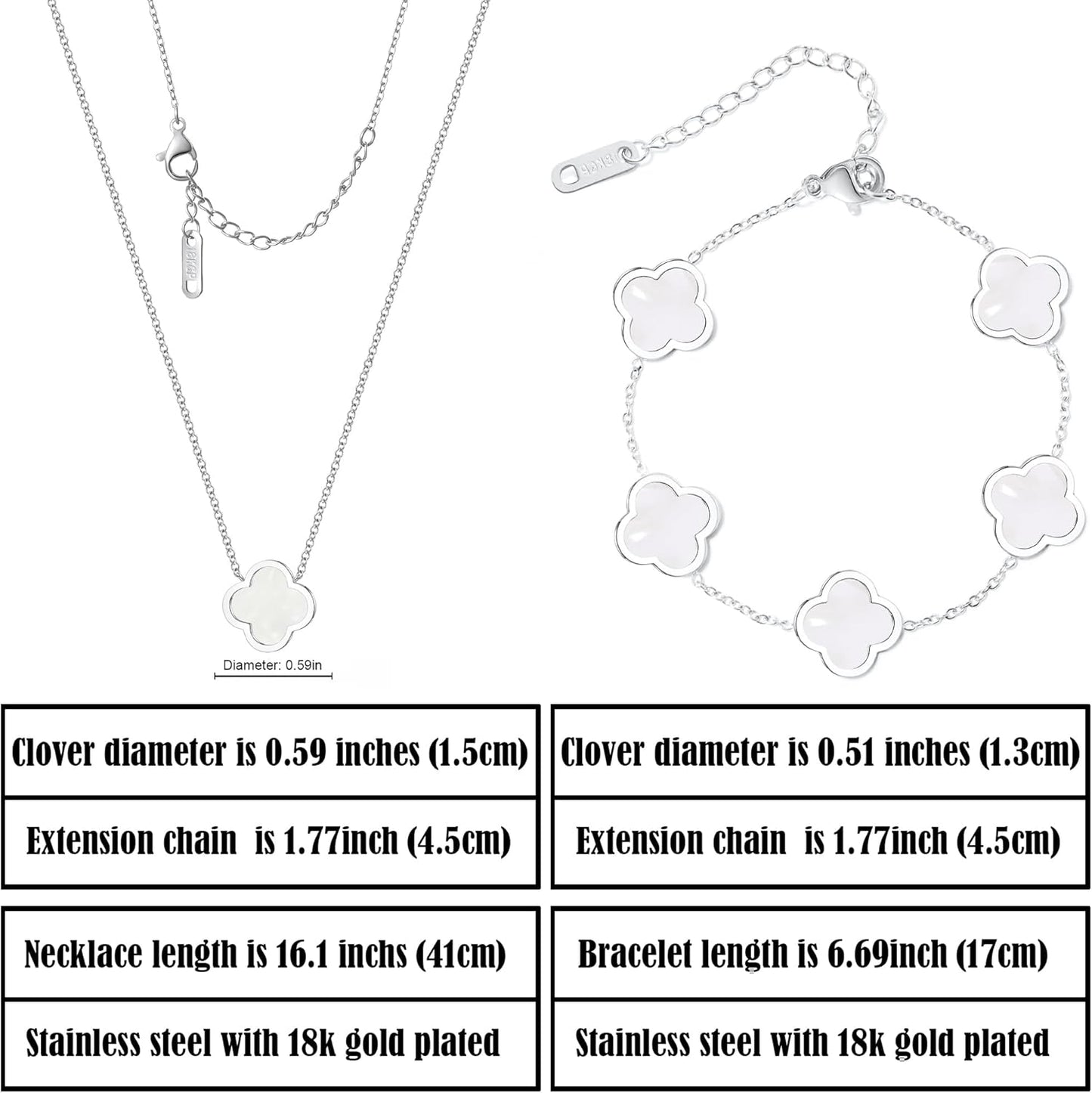 Delicacy Clover Bracelets Necklace Set:Clover Necklaces Clover Bracelet Women Link Bracelets Cute Gold Jewelry