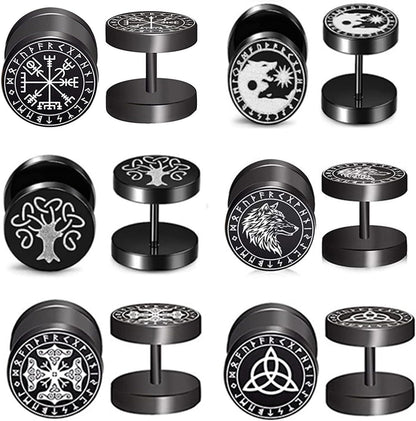 Aroncent 6 Pairs 4-14Mm Black Earrings for Men Women Fake Gauges Fake Earrings Stainless Steel Earrings Set