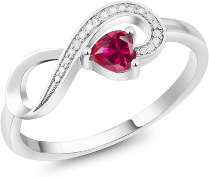 Gem Stone King Infinity Ring for Women | 10K White Gold | 4MM Heart Gemstone Birthstone and White Diamond Accent | Heart Shape Wedding Engagement Anniversary Promise Ring for Women