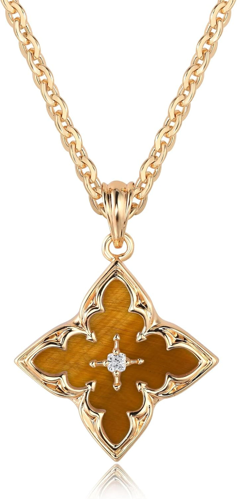 LOYATA Gold Clover Necklace for Women 14K Gold Plated Cubic Zirconia Four Leaf Clover Necklace Lucky Charm Dainty Simple Gold Pendant Necklace for Women Jewelry