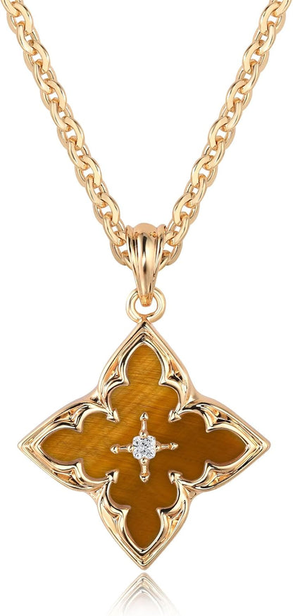 LOYATA Gold Clover Necklace for Women 14K Gold Plated Cubic Zirconia Four Leaf Clover Necklace Lucky Charm Dainty Simple Gold Pendant Necklace for Women Jewelry