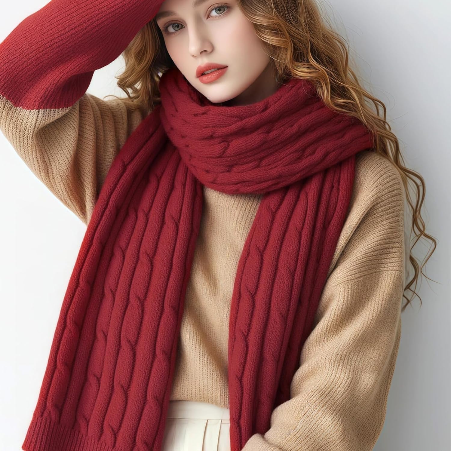 Passionbility Winter Scarf for Women Warm Winter Knit Scarf Cable Chunky Soft Scarves for Cold Weather