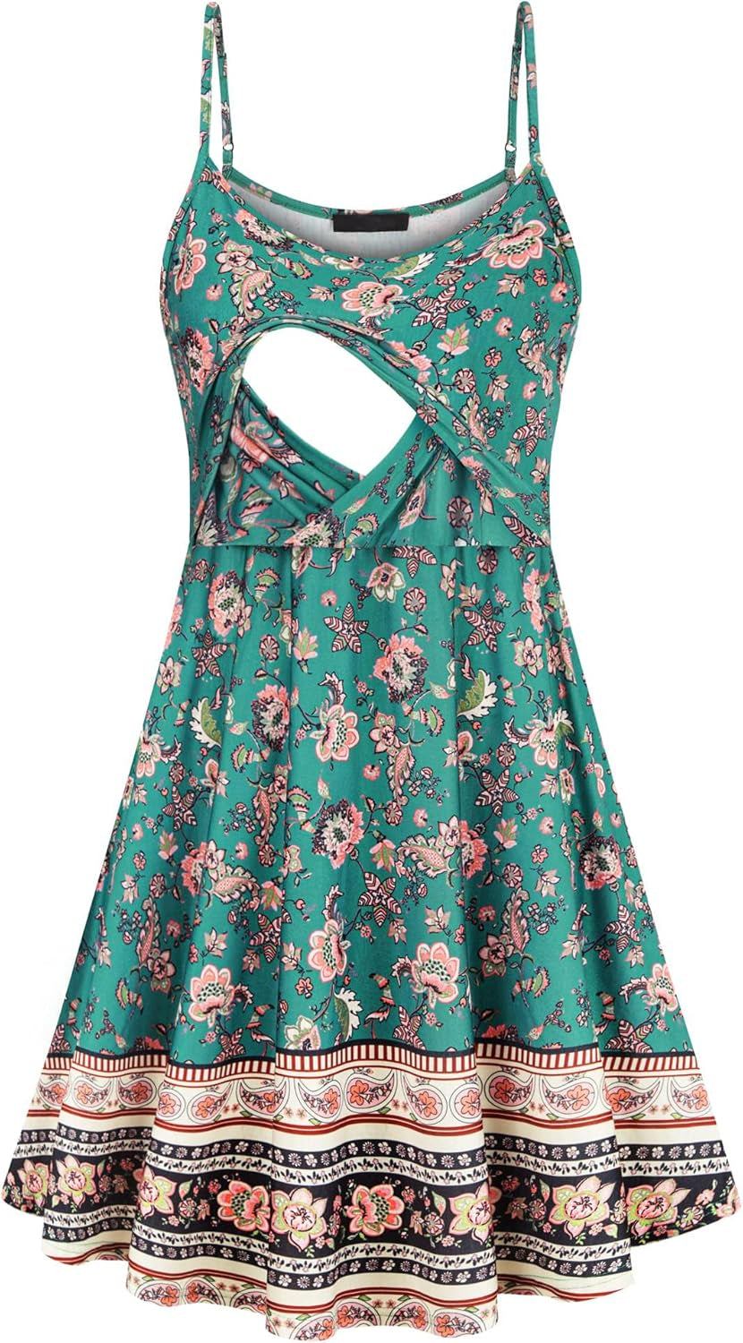 Connche Floral Maternity Summer Dress Spaghetti Strap Nursing Breastfeeding